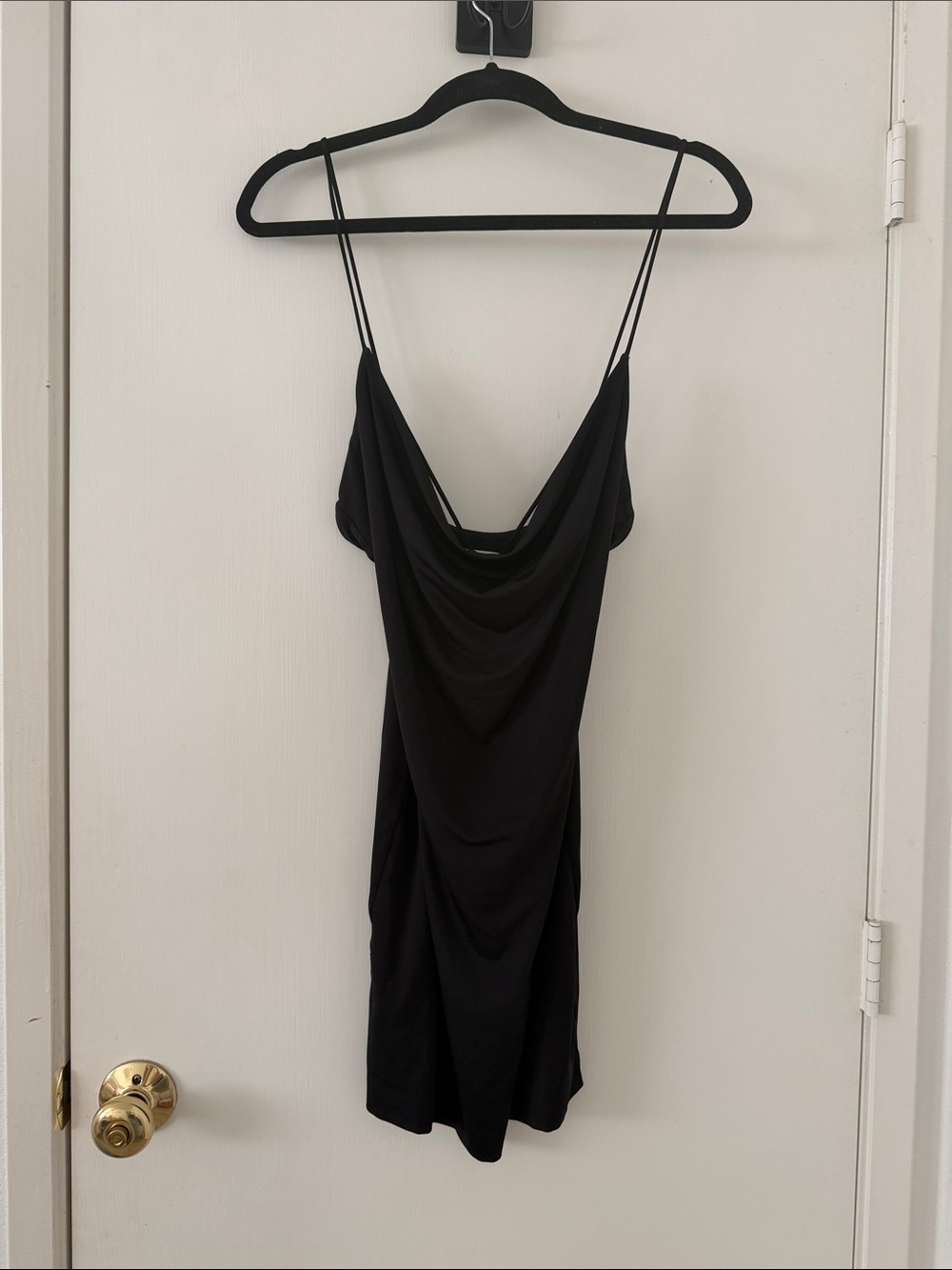 Cowl Neck Mini Slip Dress in Black